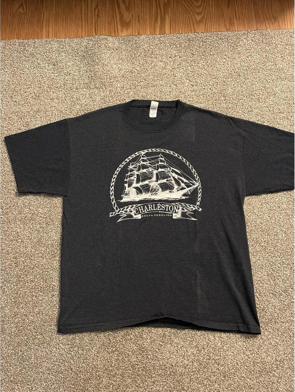 VTG Charleston Shirt Mens 2XL Grey Striped South Carolina USA Made 90s Cal Cru